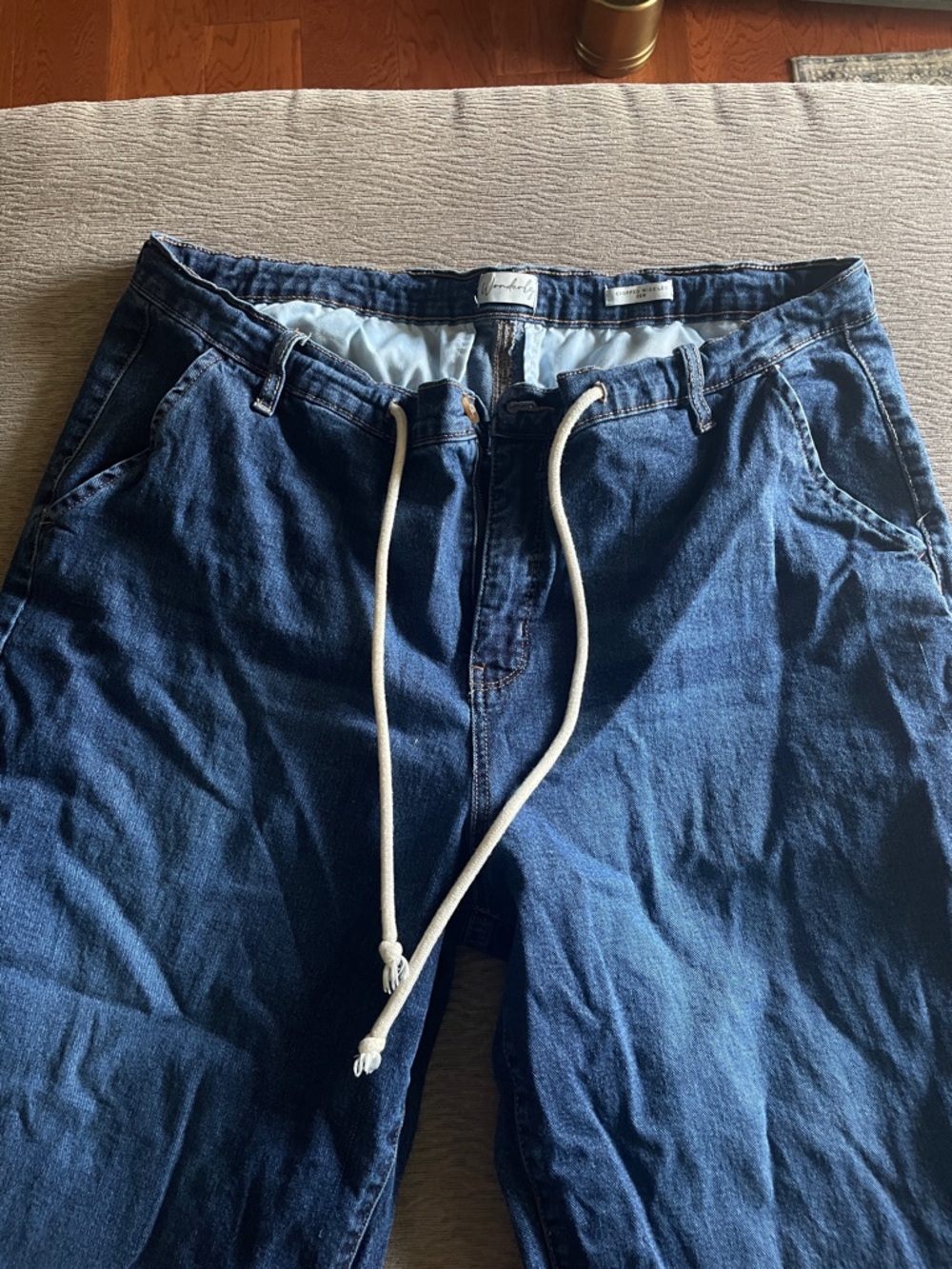 Wonderly Women's Dark Blue Cropped Drawstring Jeans